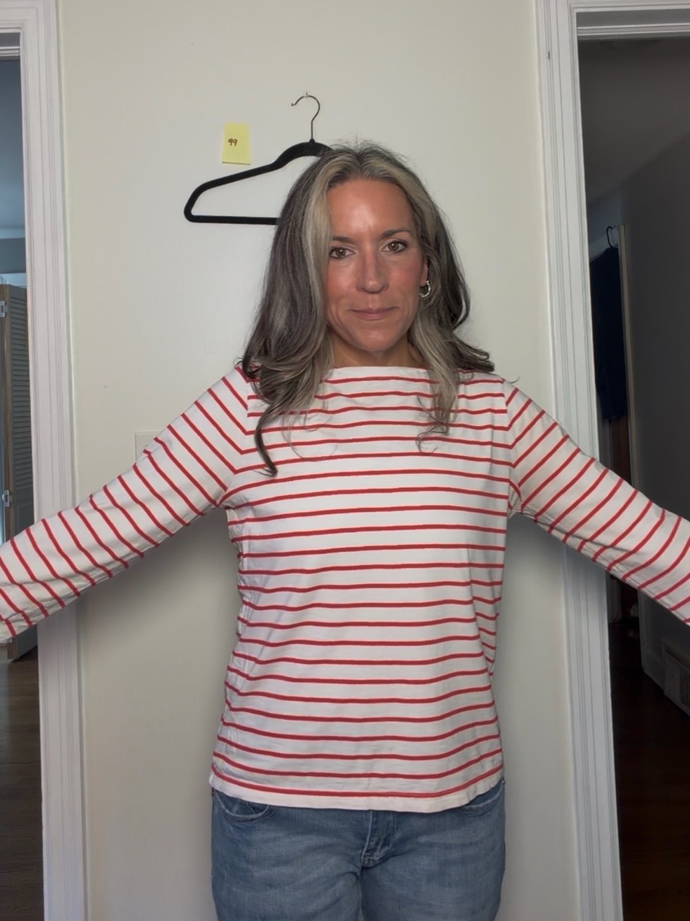 J. Crew Red and White Striped Long Sleeve Tee